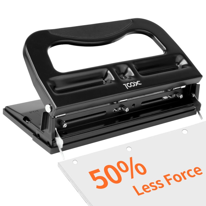 XOOL 3 Hole Punch, Heavy Duty Metal Hole Puncher for 2 or 3 Holes, 9/32"" 7mm Hole Diameter, 40-Sheet Capacity, Adjustable Hole Spacing, Non-Slip Base for Office & School - Image 1